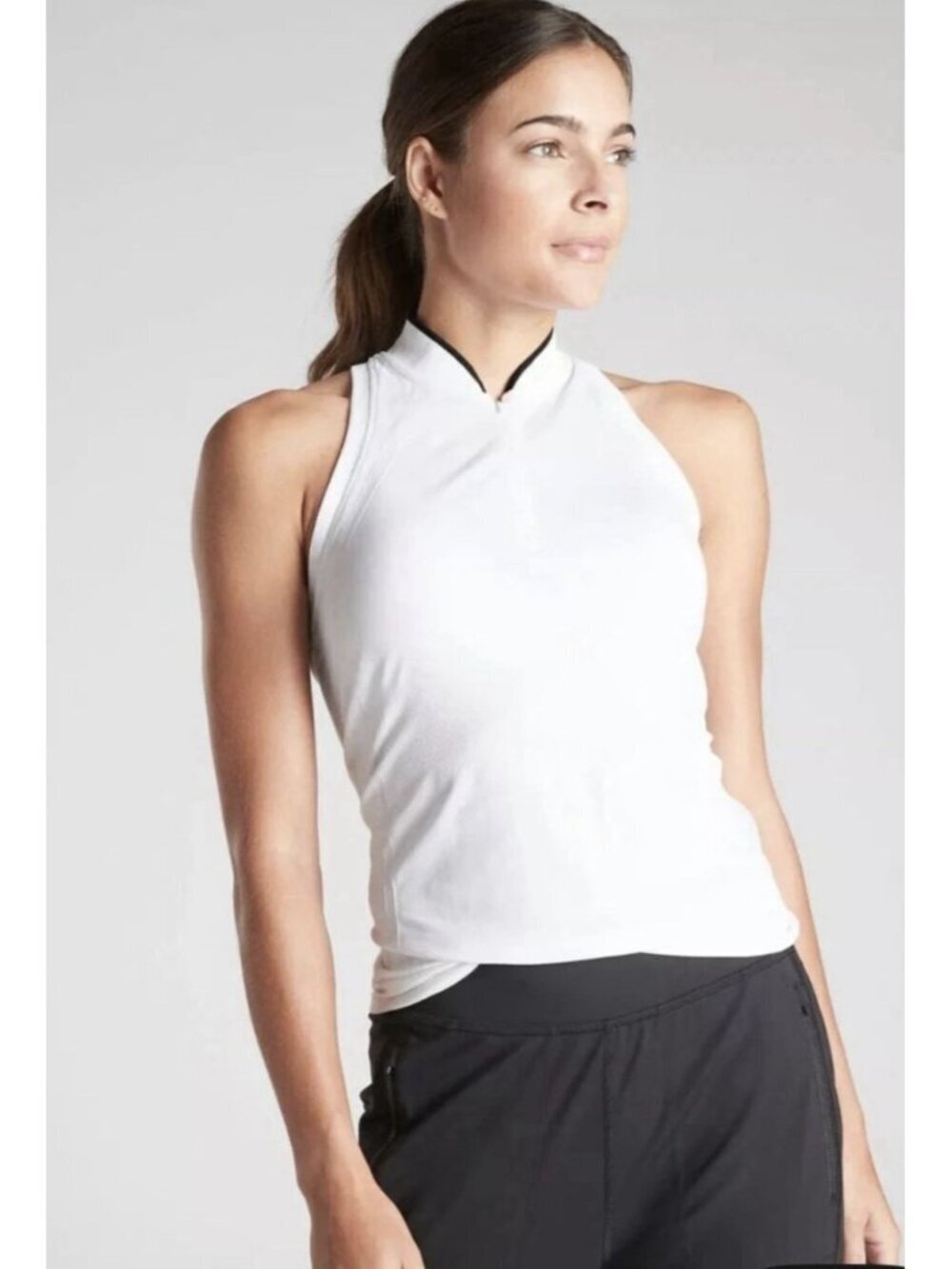 Athleta Momentum Polo Tank White Size Large Tennis Athleisure Pickleball NWT